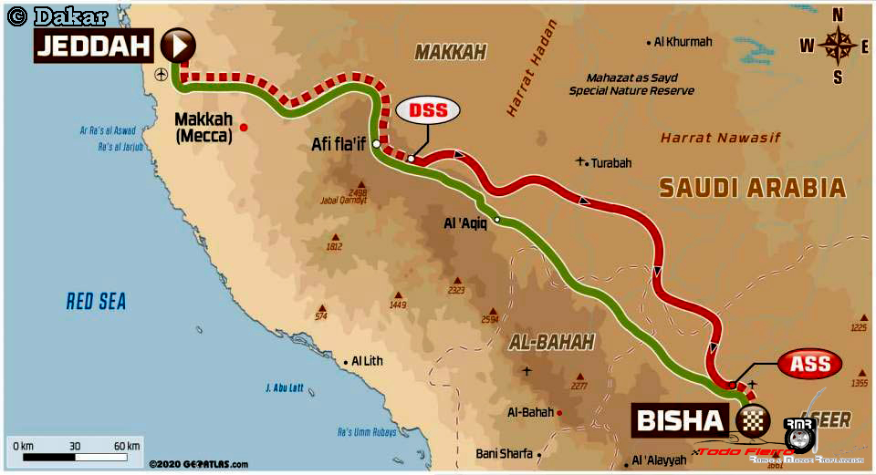Dakar 2021 Mapa Etapa 1: Jeddah – Bisha